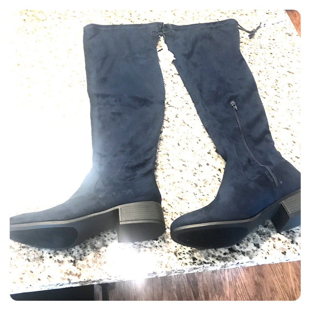 Over the knee suede blue boots